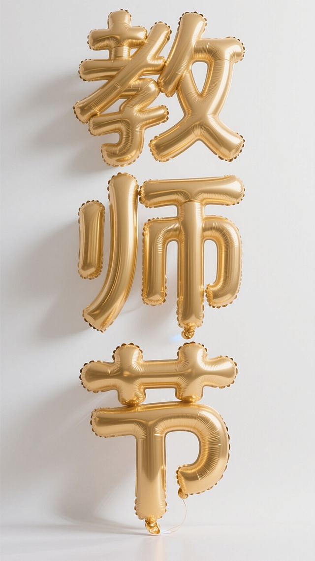 金色充气大字“教师节”，3D金属风设计，喜庆氛围浓厚。