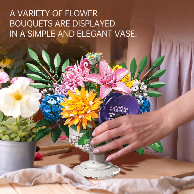 删除这张图左上角的所有中文文字，保留原来的英文文字'A VARIETY OF FLOWER BOUQUETS ARE DISPLAYED IN A SIMPLE AND ELEGANT VA.'，调整预览效果