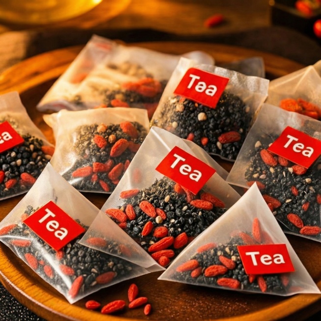 根据这个主图，生成五张韭菜籽枸杞组合茶主图，不要上文字预览效果