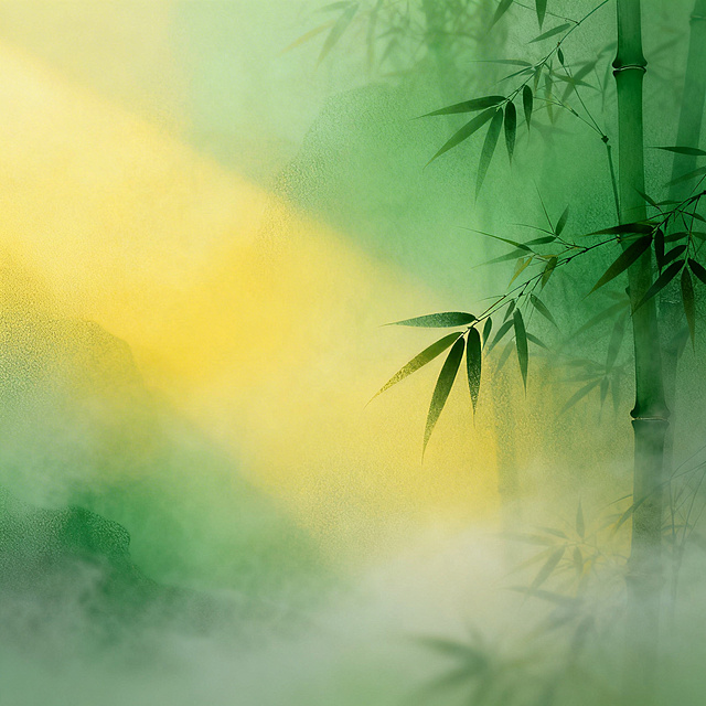 绿色与黄色搭配，磨砂质地，充满仙气的中式风格背景