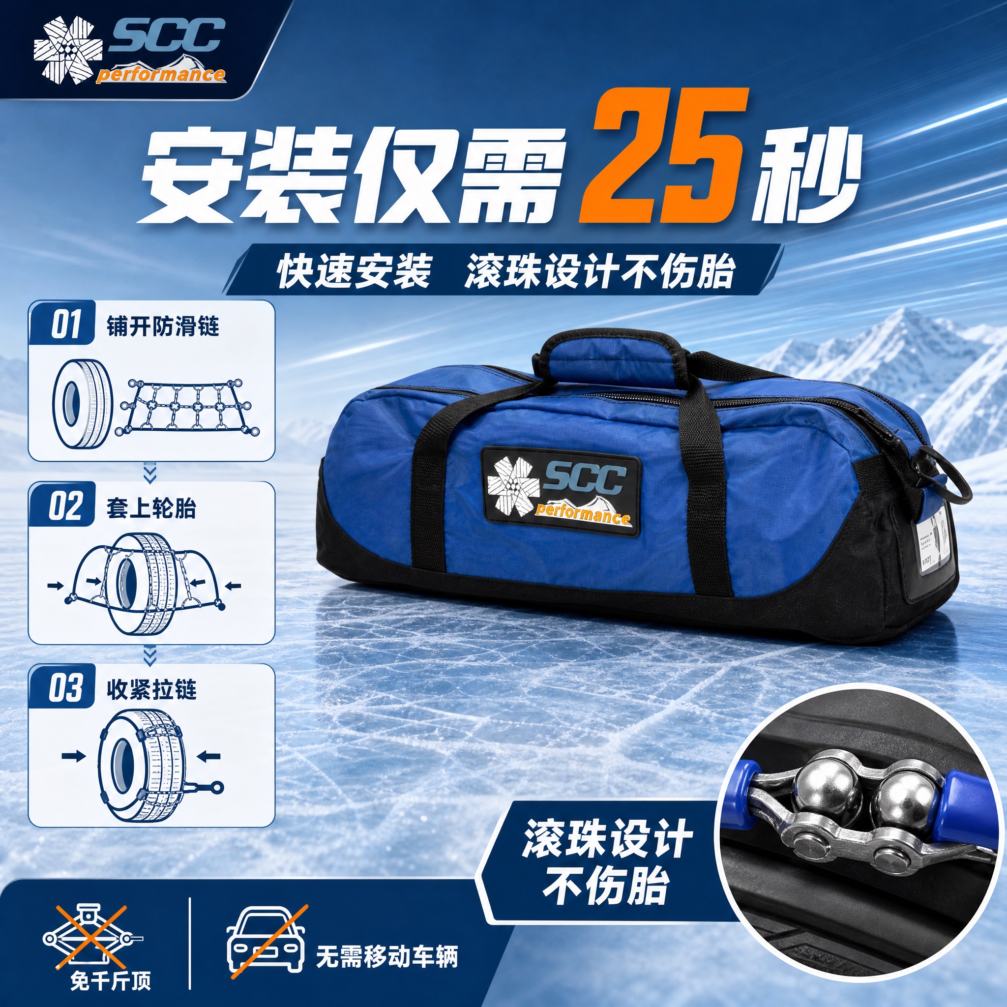 [主图-3] SCC防滑链快速安装卖点图，核心任务：突出25秒… - 图片创意预览