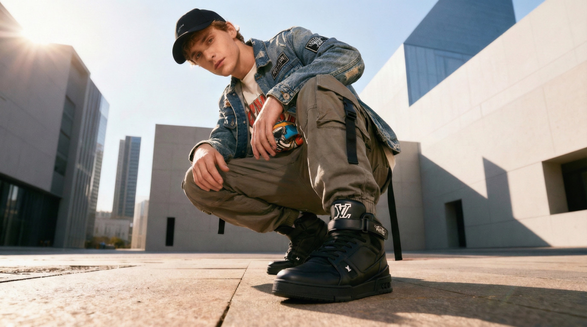 把服装换成时尚点的，鞋子换成黑色的预览效果