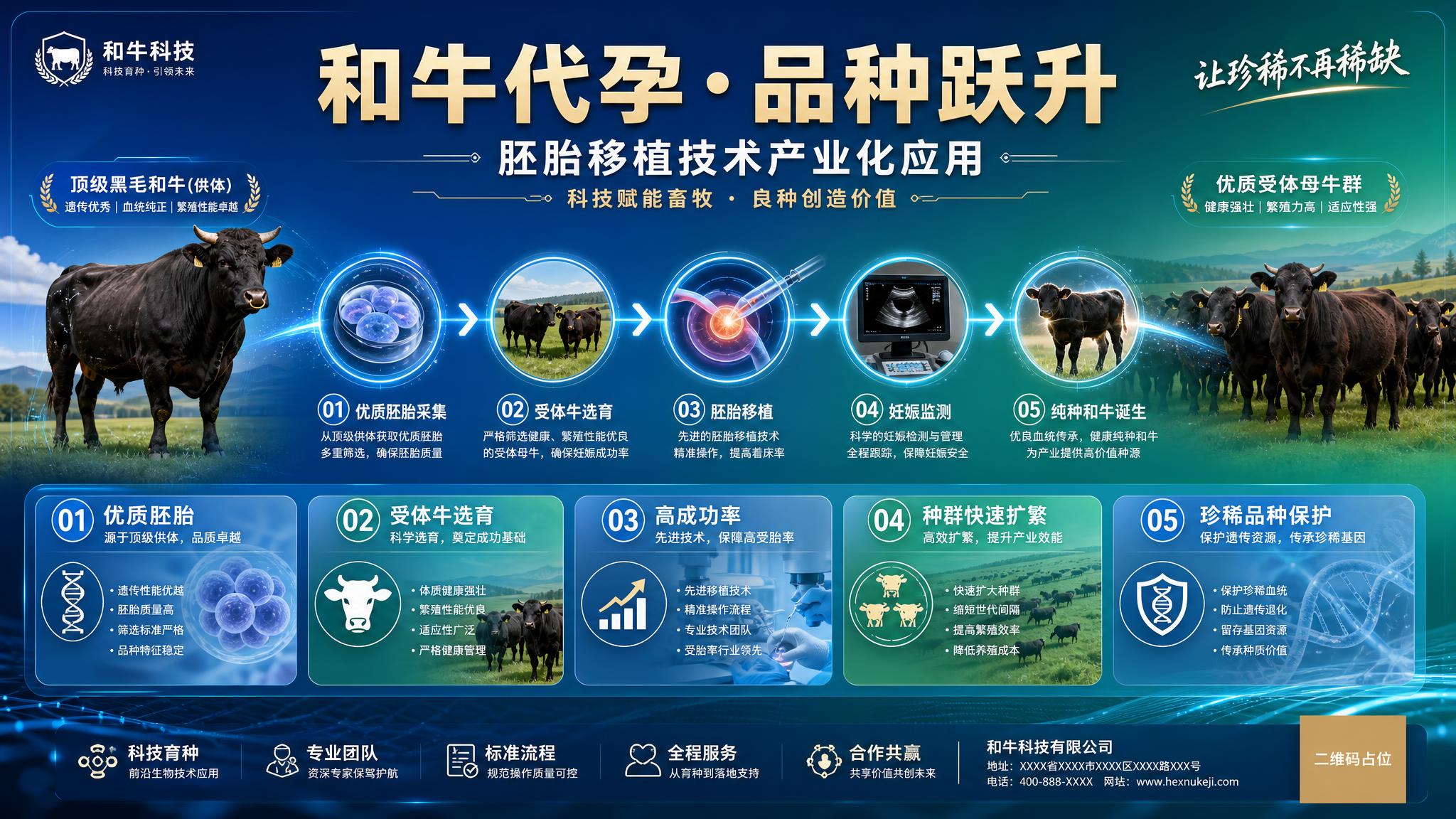 技术海报，横版，和牛代孕主题。主标题"和牛代孕·品种跃升"，副… - 图片创意预览