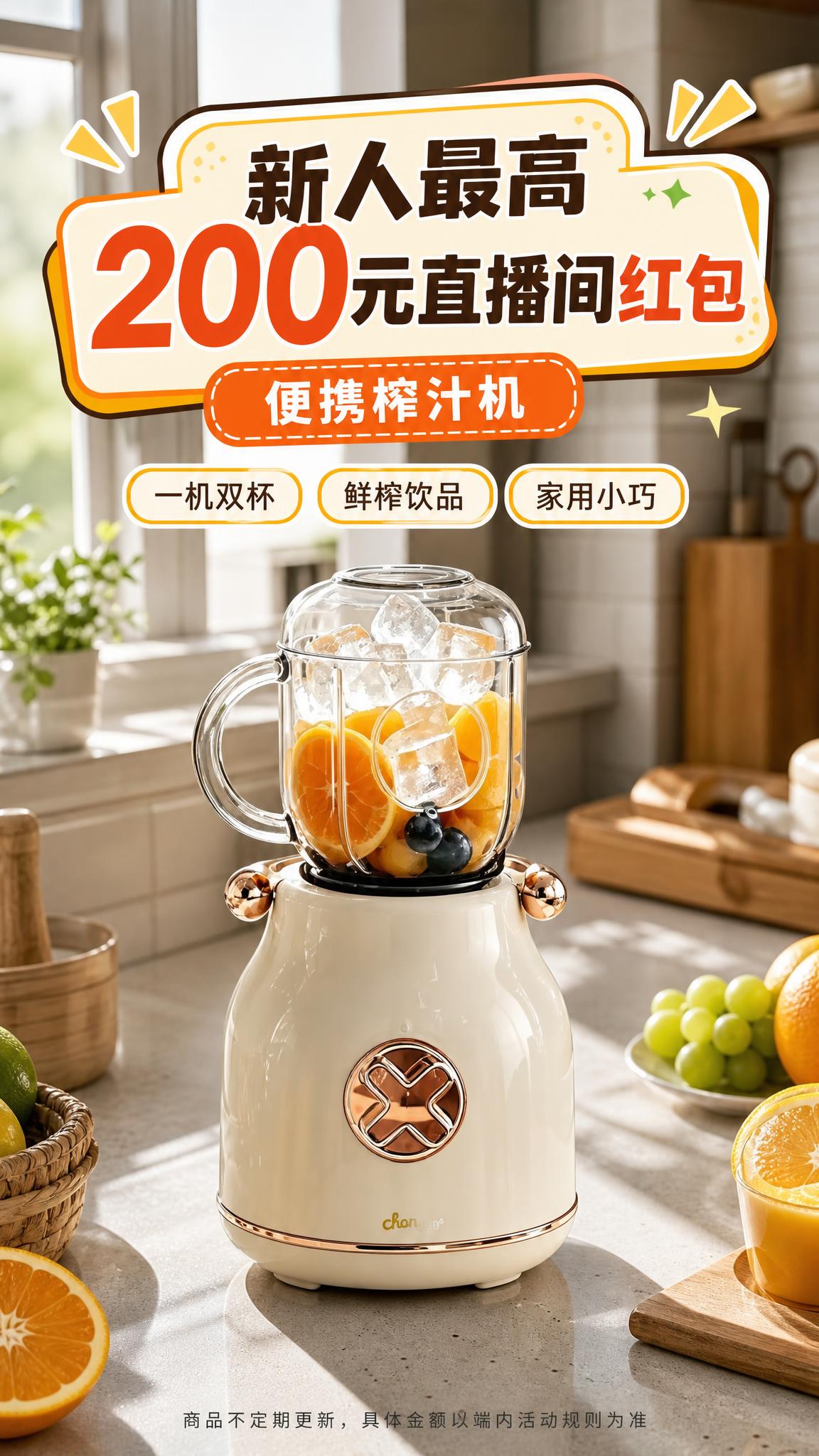 基于上传的便携榨汁机产品图，制作一张9:16竖版信息流海报。产… - 图片创意预览