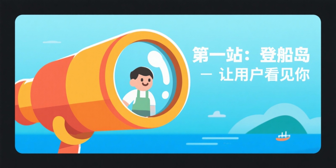 用结构：​ 左侧一个大号精美图标，右侧对应标题和一句话解读。背景统一为淡淡的纯色或渐变。
具体提示词：
获取用户：​ 扁平卡通图标，一个巨大的望远镜，镜头里映出一个小人。背景是淡蓝色渐变。右侧文字：“预览效果