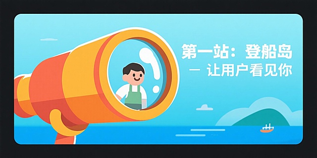 用结构：​ 左侧一个大号精美图标，右侧对应标题和一句话解读。背景统一为淡淡的纯色或渐变。
具体提示词：
获取用户：​ 扁平卡通图标，一个巨大的望远镜，镜头里映出一个小人。背景是淡蓝色渐变。右侧文字：“第一站：登船岛 - 让用户看见你”。风格清新简洁。
激活用户：​ 扁平卡通图标，一颗跳动的爱心，心里有一把钥匙。背景是淡粉色渐变。右侧文字：“第二站：心动岛 - 让用户爱上你”。
用户留存：​ 扁平卡通图标，一个坚固可爱的船锚，锚被花朵藤蔓缠绕。背景是淡黄色渐变。右侧文字：“第三站：留恋岛 - 让用户离不开你”。
获得收入：​ 扁平卡通图标，一个打开的木质宝箱，里面满是闪闪发光的金币和宝石。背景是淡橙色渐变。右侧文字：“第四站：宝藏岛 - 让用户为你付费”。
推荐传播：​ 扁平卡通图标，两个可爱的卡通小人开心地对话，他们头顶有一个大的分享箭头。背景是淡紫色渐变。右侧文字：“第五站：安利岛 - 让用户主动安利你”。