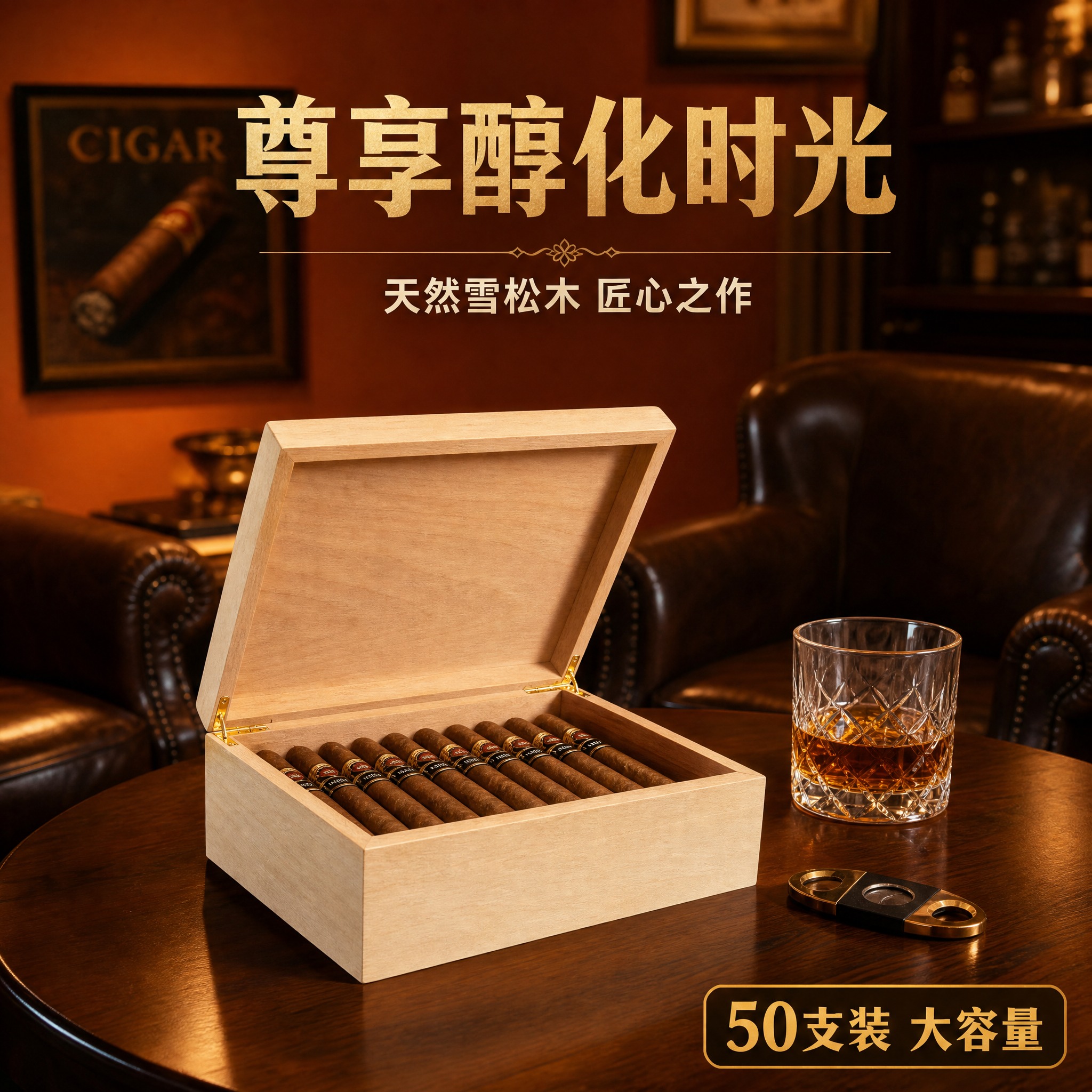 [主图-7] 主题：雪松木醇化盒使用场景展示，融入雪茄吧高端环… - 图片创意预览