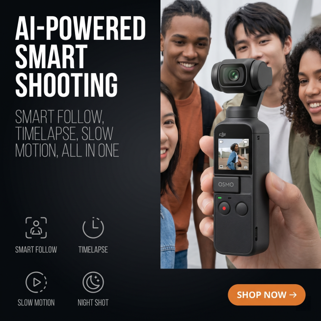 严格还原DJI Osmo Pocket 3产品细节：哑光黑机身，正确的LOGO位置（机身和屏幕）、文字DJI/OSMO，按键布局和云台结构完全一致，产品尺寸139.7 × 42.2 × 33.5 mm预览效果