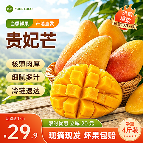 贵妃芒芒果水果生鲜食品电商零售促销宣传商品主图直通车