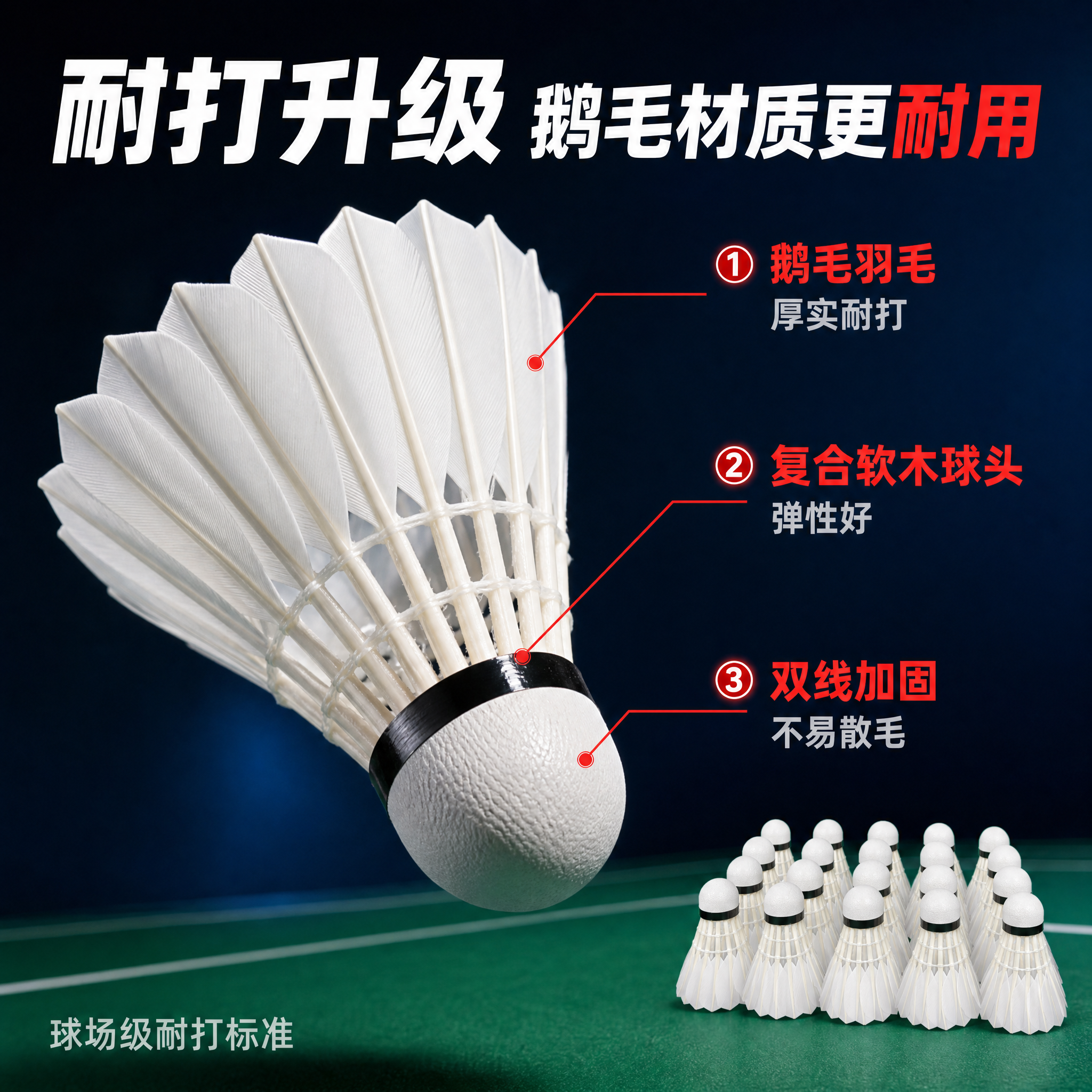 [主图-2] 核心亮点证明，主题：耐打性能展示 鹅毛材质更耐用… - 图片创意预览