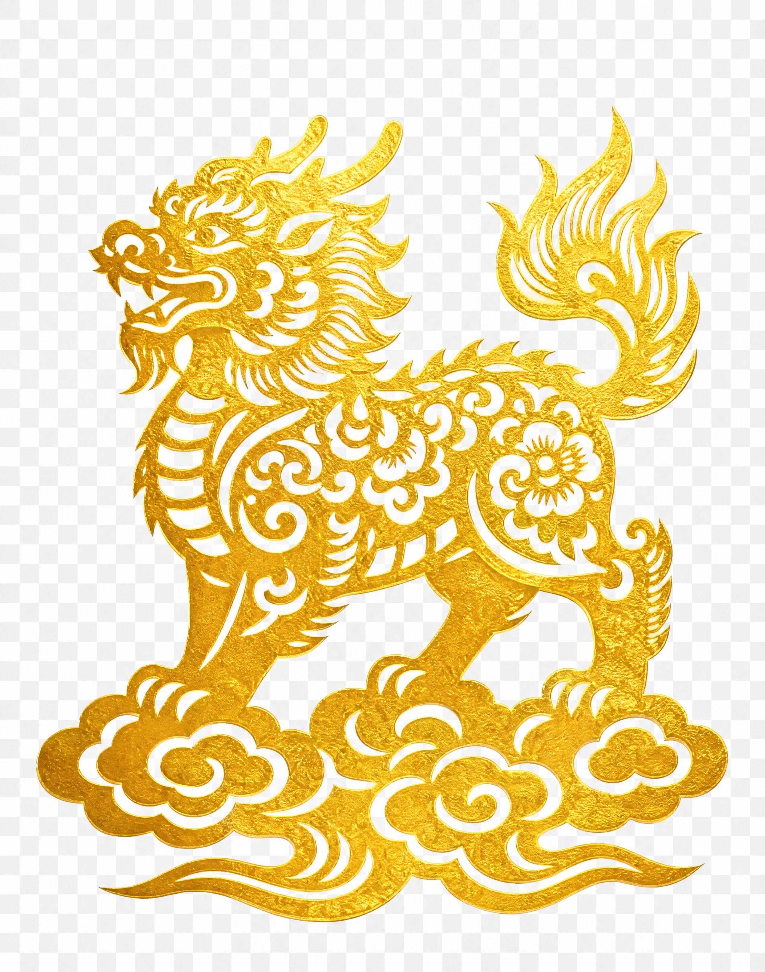 为这张龙剪纸图案添加金色纹理，保持剪纸的镂空造型和轮廓不变，将… - 图片创意预览