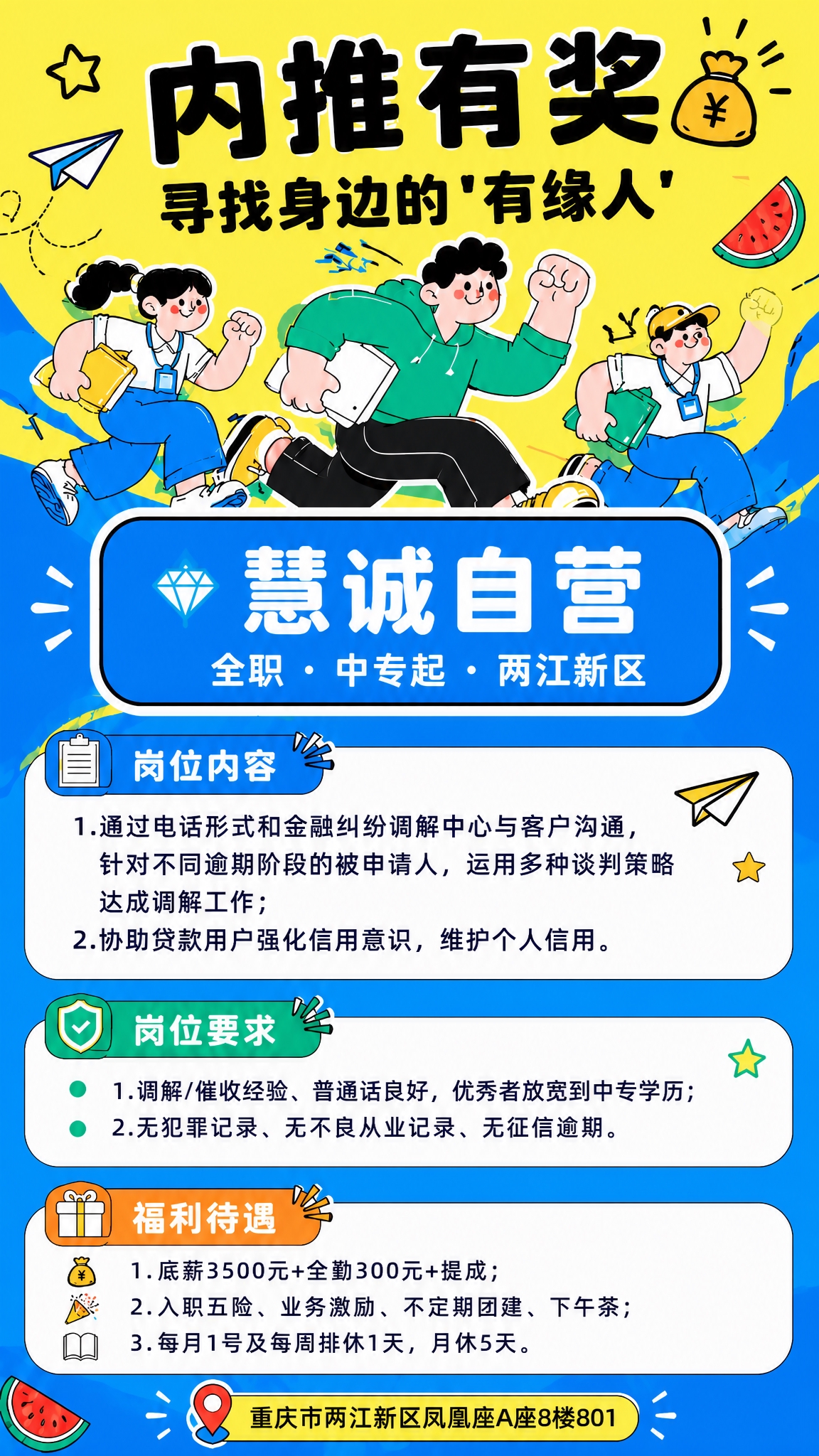 参考图的版式和风格完全保持不变，将海报内容替换为慧诚自营招聘信… - 图片创意预览