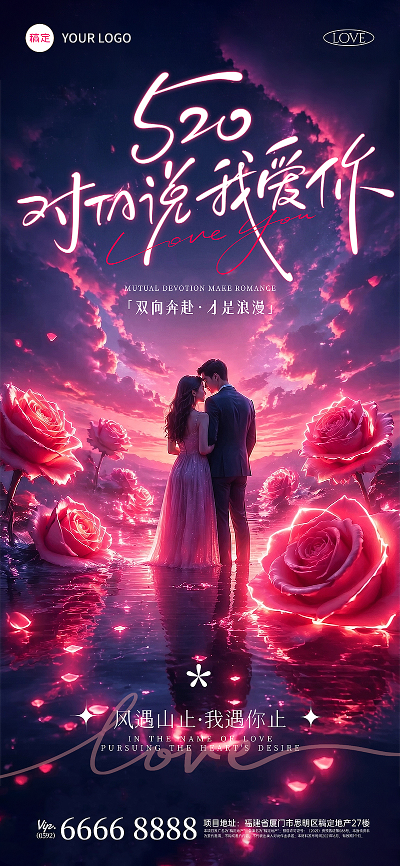 520情人节浪漫告白唯美祝福全屏竖版海报
