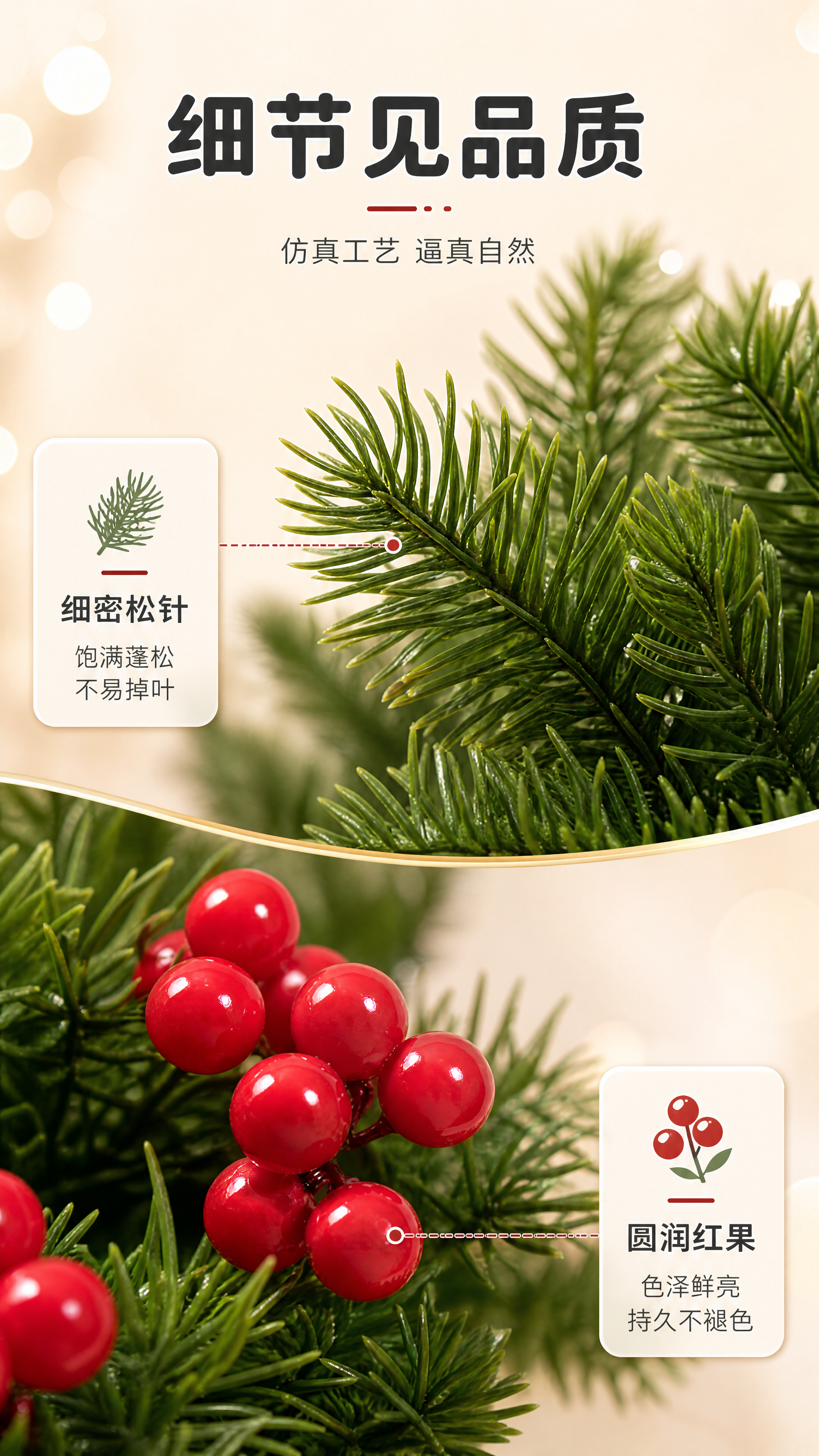 [商品] 使用【图1】圣诞红果松针花环；保留圆形花环结构、深绿… - 图片创意预览