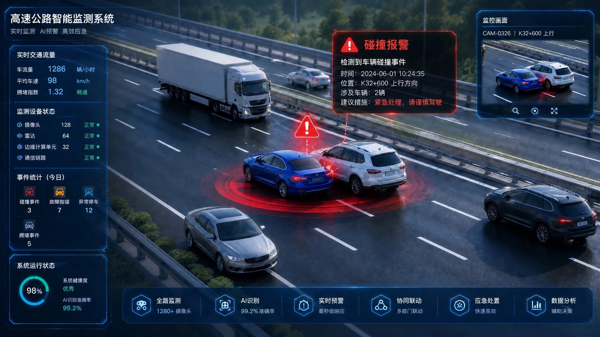 将这张高速公路智能监测系统界面图的尺寸调整为826x408，保… - 图片创意预览