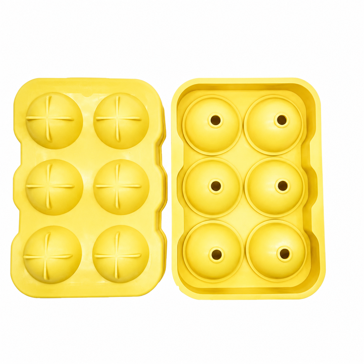 将图中粉色的6格球形冰格模具（含上下盖）的颜色改为明黄色，保持… - 图片创意预览