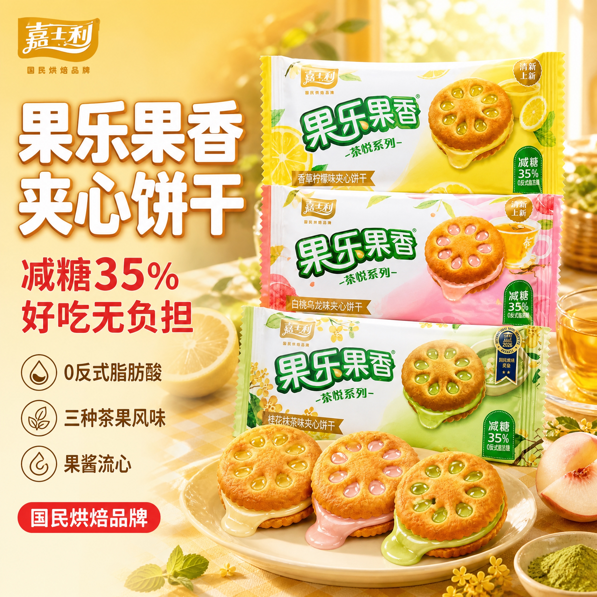 [主图-1] 首图点击率 嘉士利果乐果香茶悦系列夹心饼干 食欲… - 图片创意预览