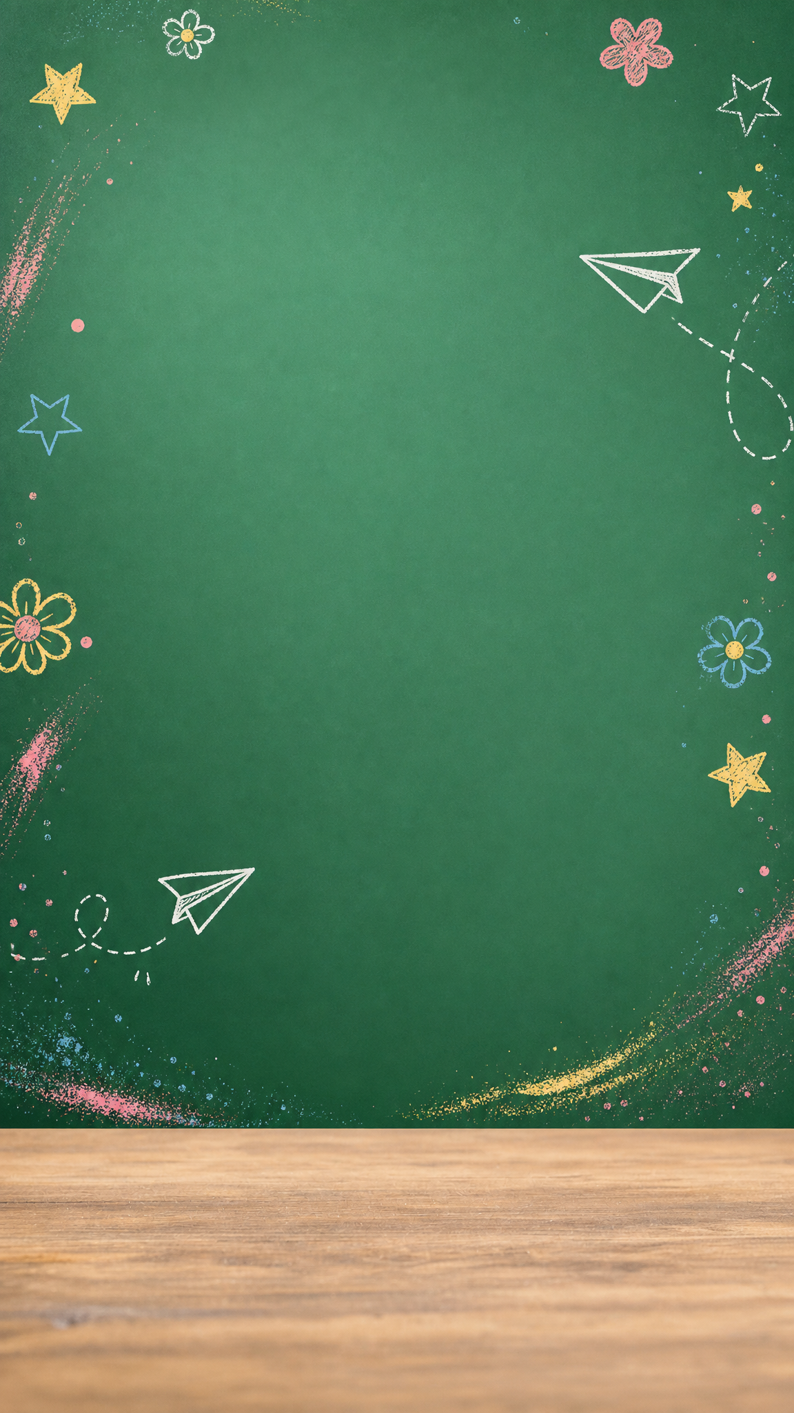 基于黑板课桌背景制作开学季海报。保留绿色黑板、粉笔数学公式、木… - 图片创意预览