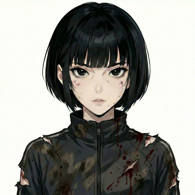 将服装更换为带有破损、污渍和血迹的黑色运动服，去除内外两件套样式预览效果