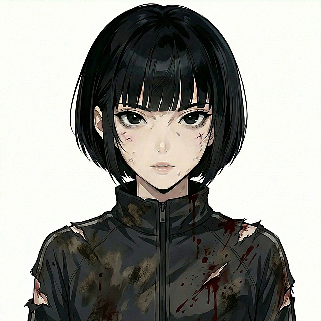 将服装更换为带有破损、污渍和血迹的黑色运动服，去除内外两件套样式