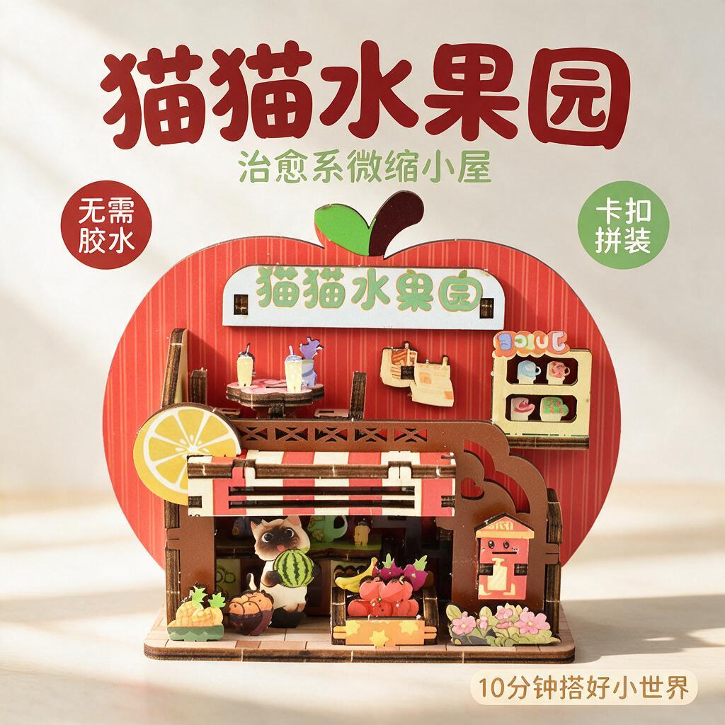 [主图1 首图·全景治愈] 猫猫水果园（猫咪小镇系列）DIY木… - 图片创意预览