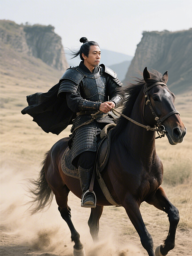 中式古典骑兵驰骋荒漠，3D重拟物风呈现实景光影，油画质感烘托热血与严峻故事感。
