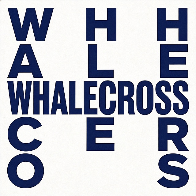 纯白色背景。平面艺术字体设计，9个主体文字"WHALECROSS"，所有文字单行横向排列，大气现代极简风格，加粗无衬线字体，几何切割重构笔画，字体稳重有力，深蓝色主体字，干净单色设计。仅包含9个字母："W"、"H"、"A"、"L"、"E"、"C"、"R"、"O"、"S"、"S"，不得增加、遗漏或替换任何一个字母。文字整体必须完整呈现在画面内不可被裁切，四周留有安全边距。比例1:1