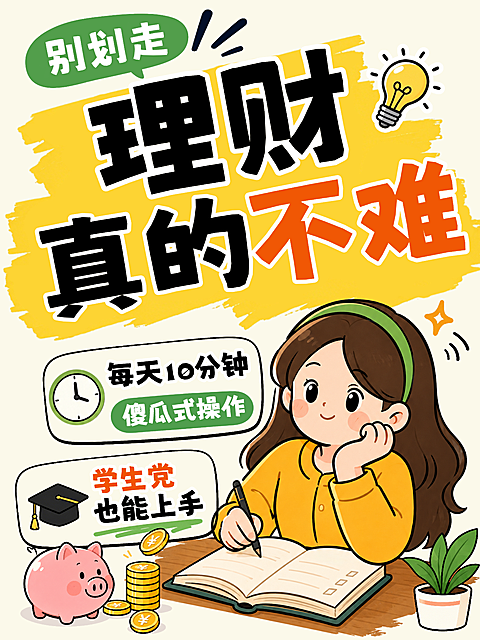 理财攻略指南大字报投资省钱金融卡通插画小红书封面