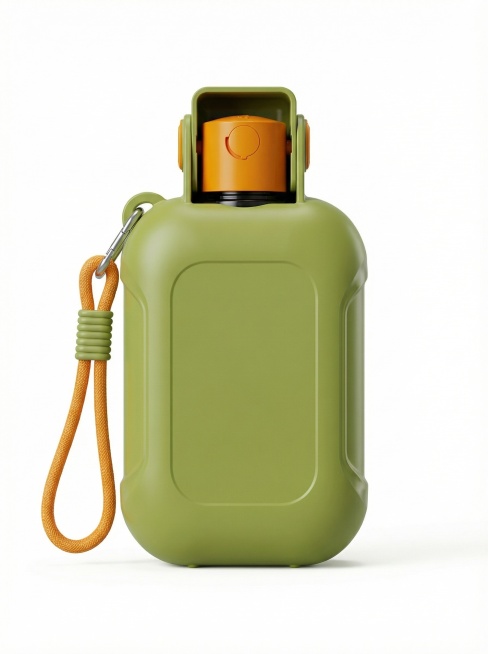[主图主题] 宠物户外折叠水壶首图
[氛围/风格] 简约专业跨境产品展示风格
[画面元素] 草绿色折叠水壶本体闭合状态，产品居中放置，纯白背景，产品占据画面85%以上区域，光影均匀清晰，主体突出，无边预览效果