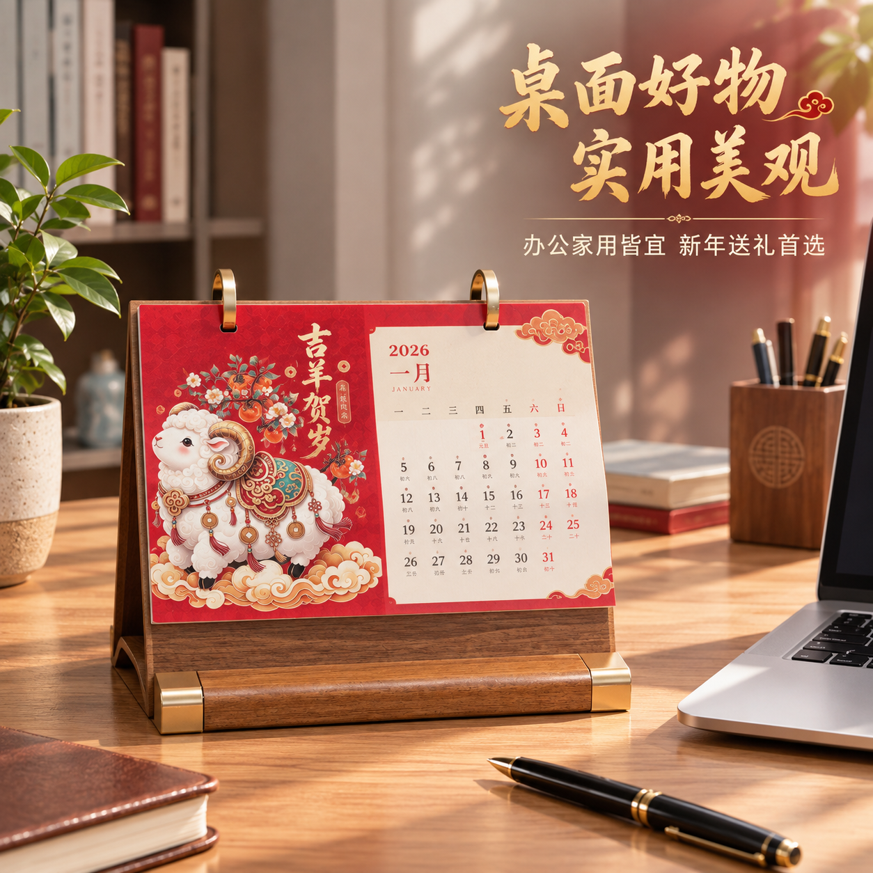 [主图-4] 使用场景图，展示台历摆放在办公桌面的真实使用效果… - 图片创意预览