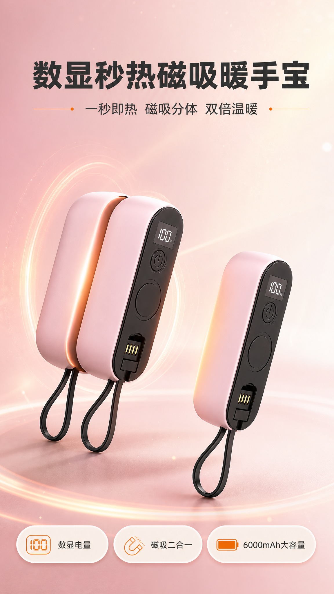 [商品] 使用【图1】樱花粉色磁吸暖手宝；保留磁吸分体结构、数… - 图片创意预览