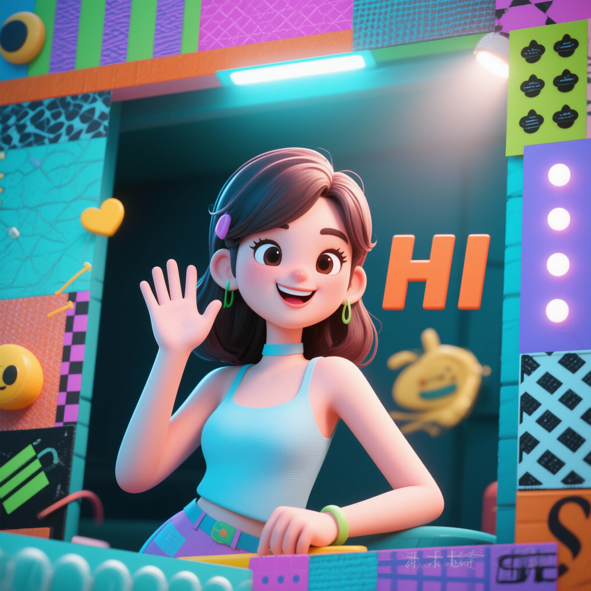 1个女人挥手打招呼，说HI - 图片创意预览