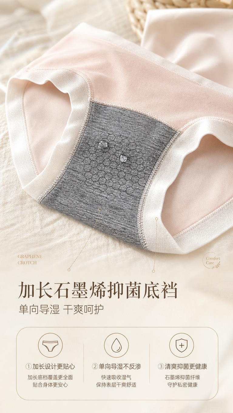[商品] 使用【图3】浅粉色内裤石墨烯底裆特写；商品处理：保留… - 图片创意预览