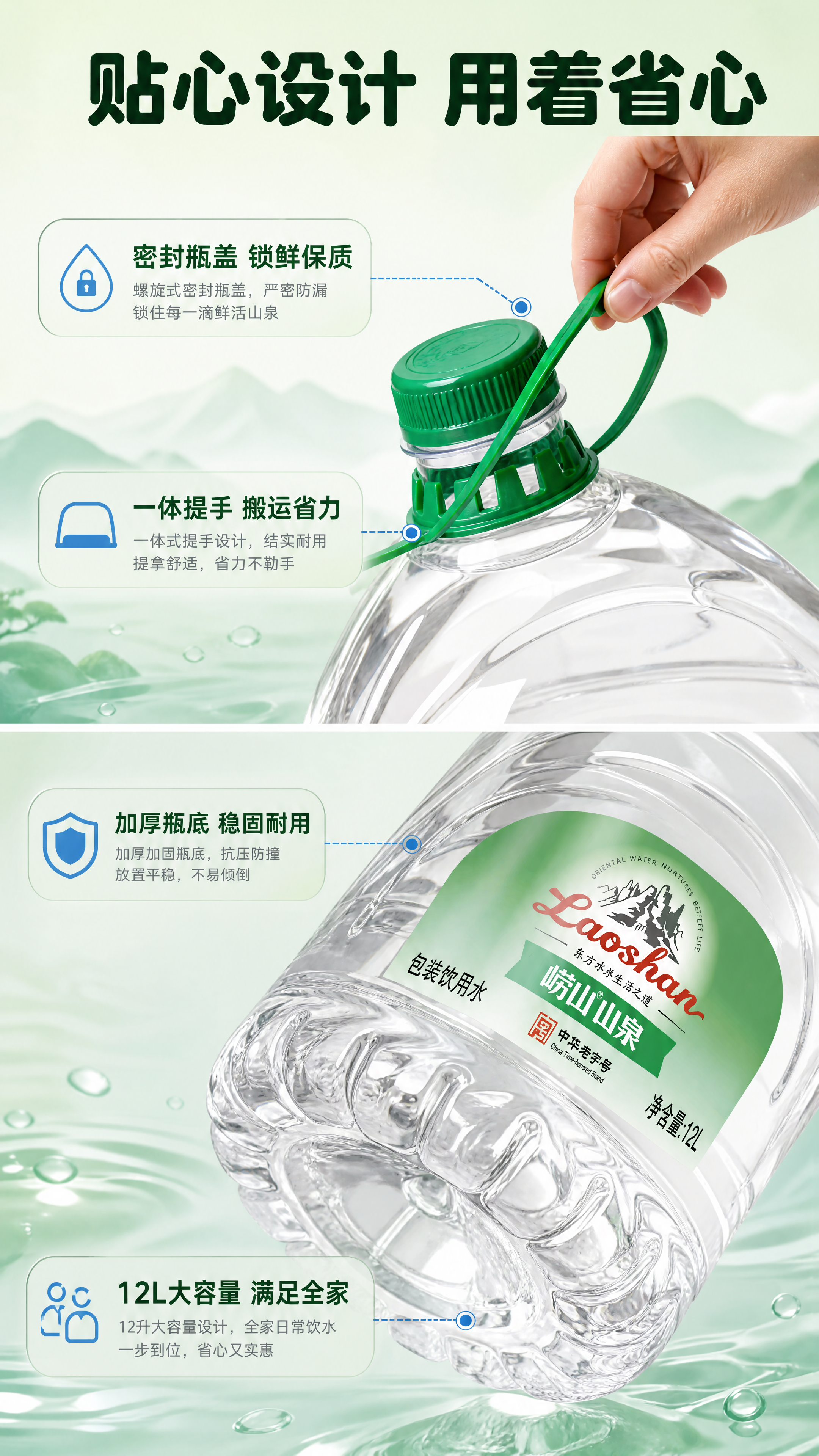 [商品] 使用【图1】崂山山泉12L包装饮用水；保留所有瓶身结… - 图片创意预览