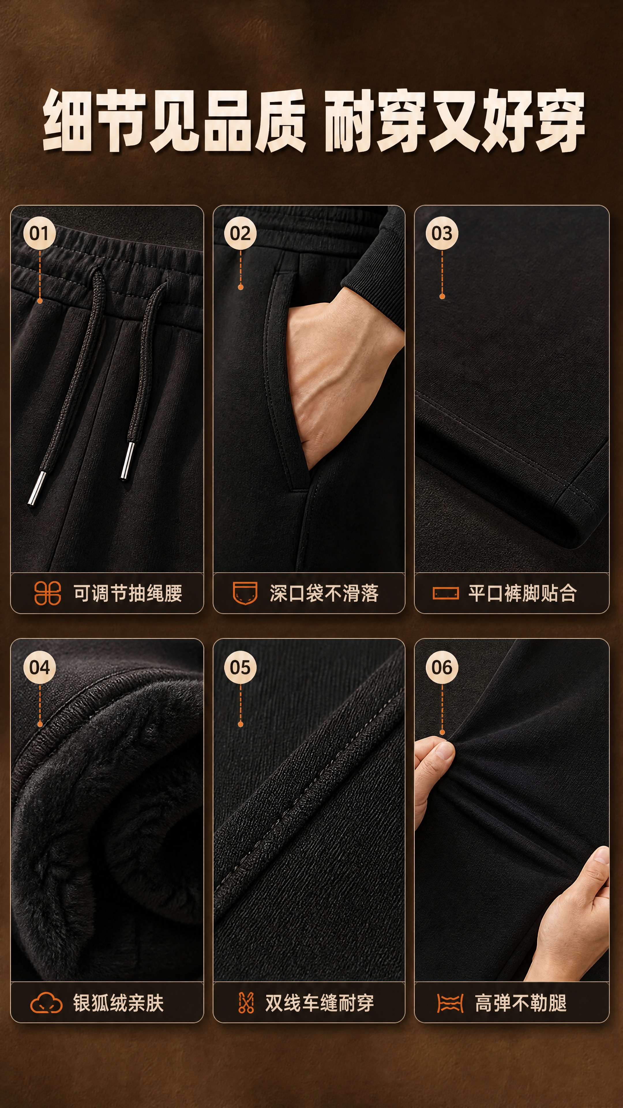 [商品] 使用【图1】男士黑色直筒加绒卫裤；商品处理：保留松紧… - 图片创意预览