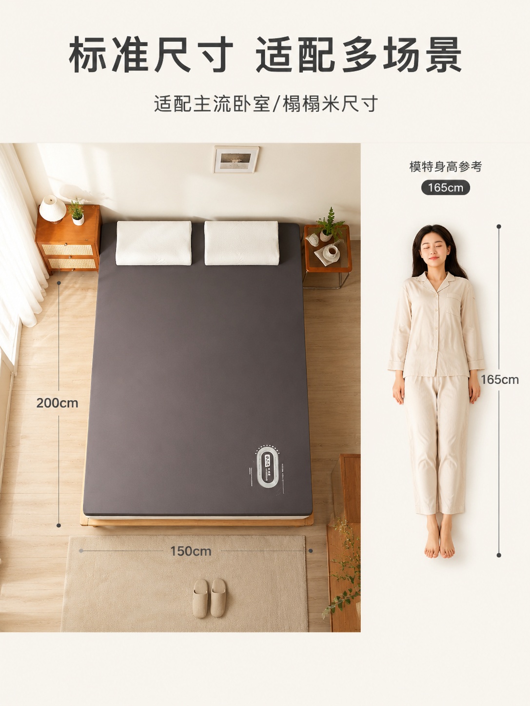 [第7屏] 空间尺度页-床垫尺寸与空间适配展示。本屏使用【图1… - 图片创意预览