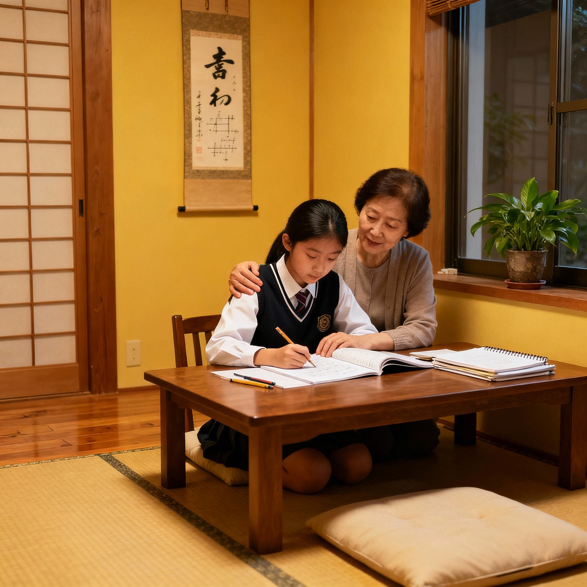 高中家长在辅导15岁的学生高中数学作业，孩子穿着校服，母子或母… - 图片创意预览