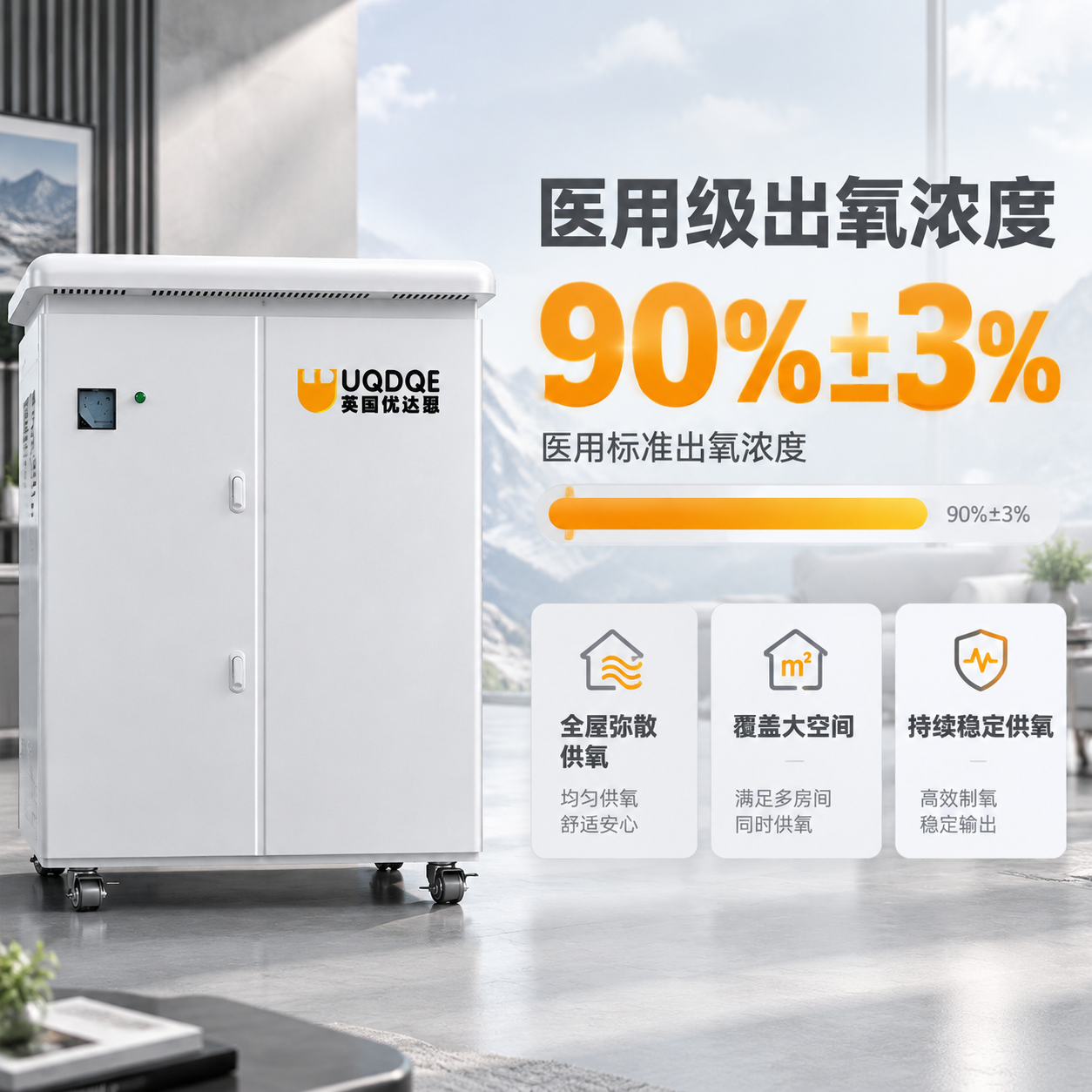 [主图-2] 核心价值展示，突出医用标准出氧浓度和全屋供氧能力… - 图片创意预览