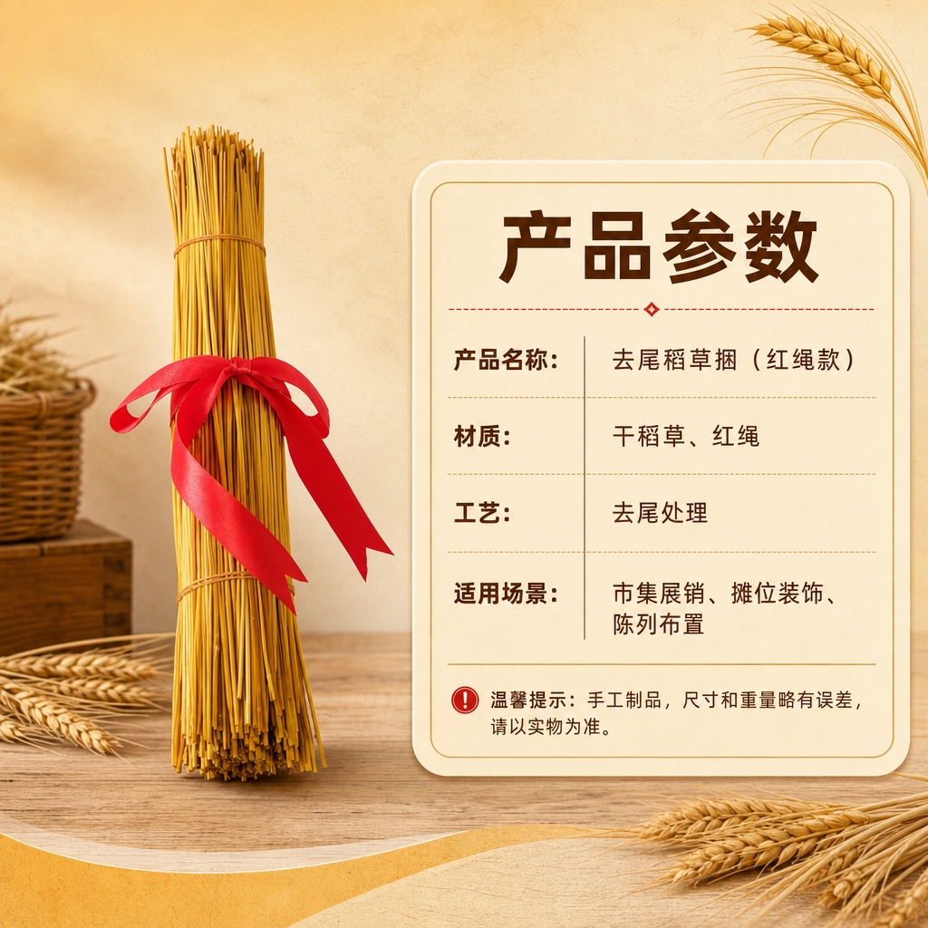 [商品] 使用【图1】去尾稻草捆红绳款；保留干稻草金黄色材质、… - 图片创意预览
