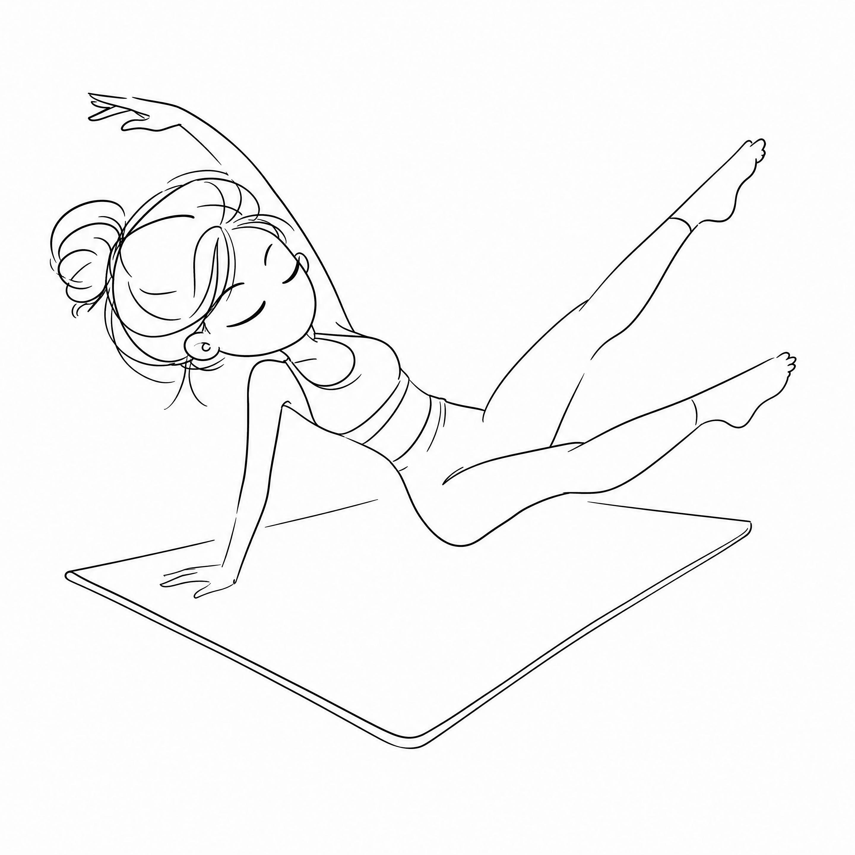 超简约手绘线稿风格Q版一头身年轻女性普拉提，黑白线条画，抽象概… - 图片创意预览