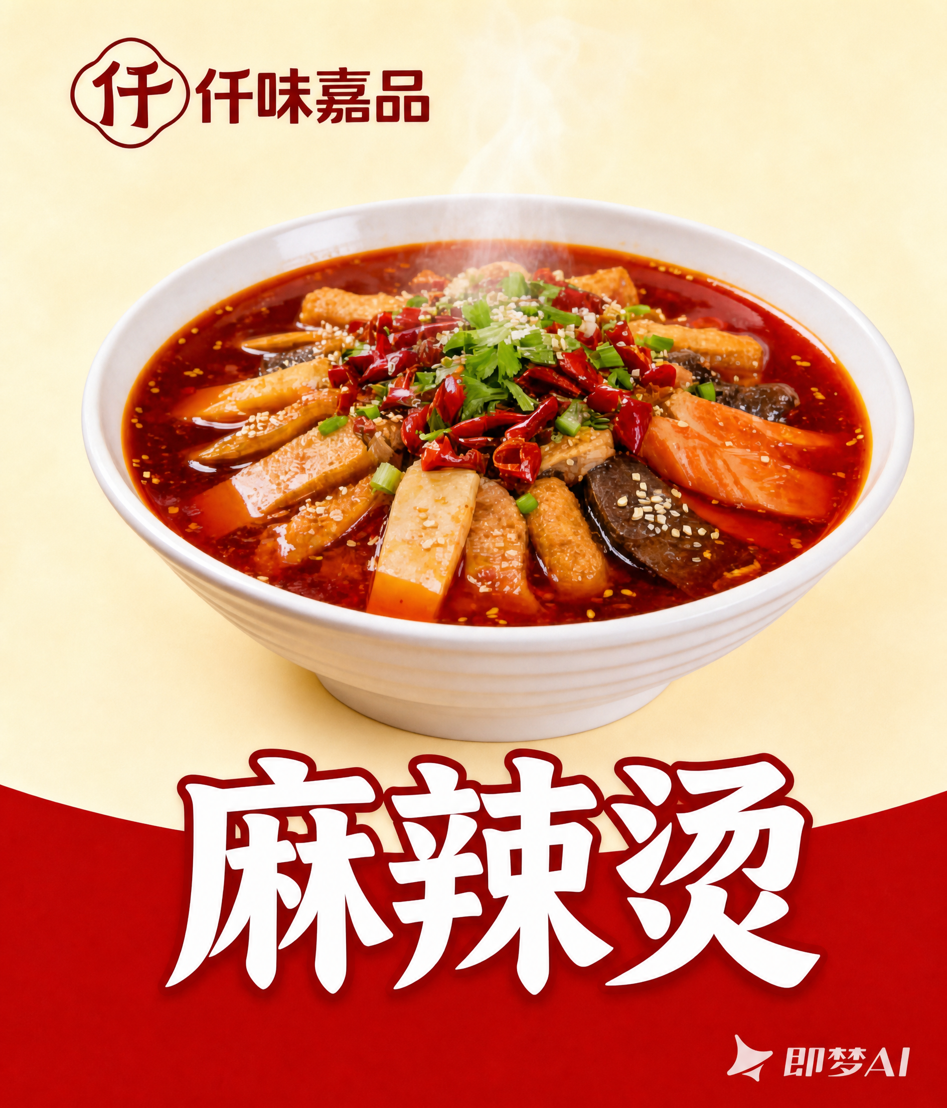 精确复刻参考图的麻辣烫美食海报，版式、配色、文字、食物呈现与参… - 图片创意预览