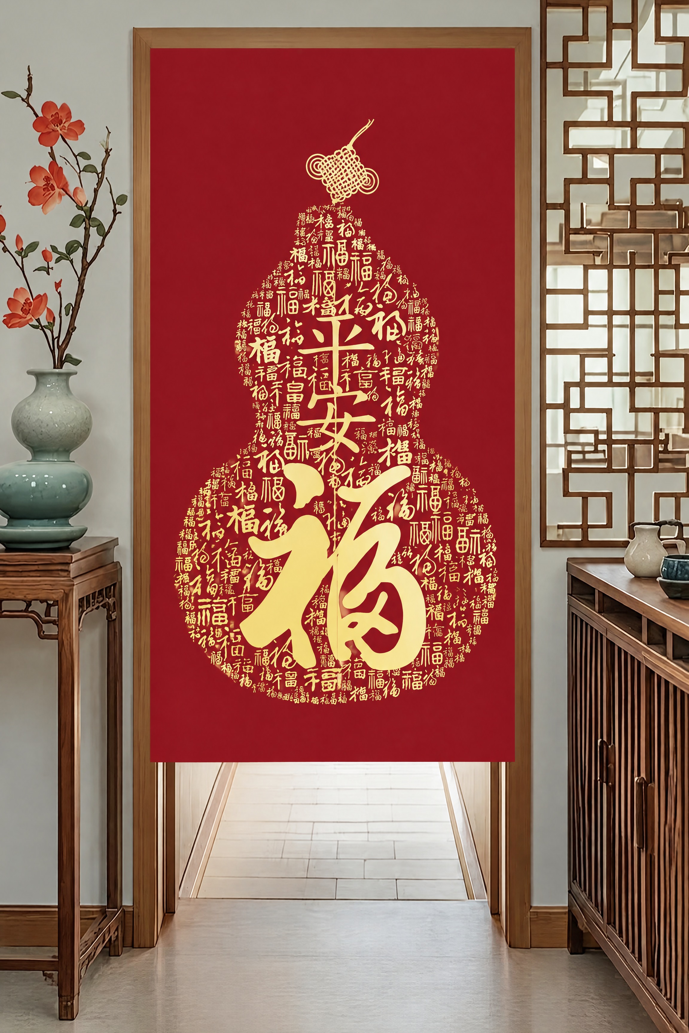 提取图中的门帘图案，去除中间的竖缝/竖痕，去除背景的布料波浪纹… - 图片创意预览