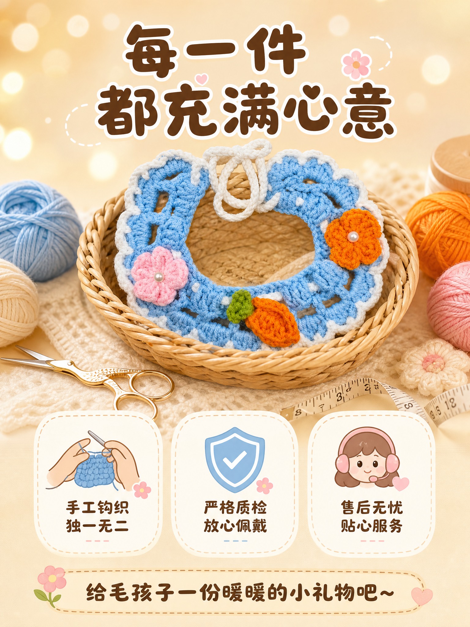 [商品] 使用【图1】蓝色手工针织宠物围脖；保留蓝色主体、白色… - 图片创意预览