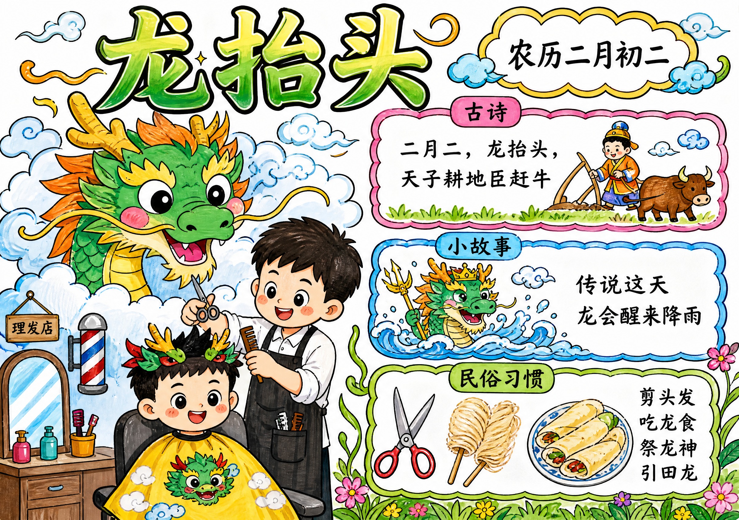 A4横版297:210，纯白色背景，小学生马克笔手绘风格，彩虹… - 图片创意预览