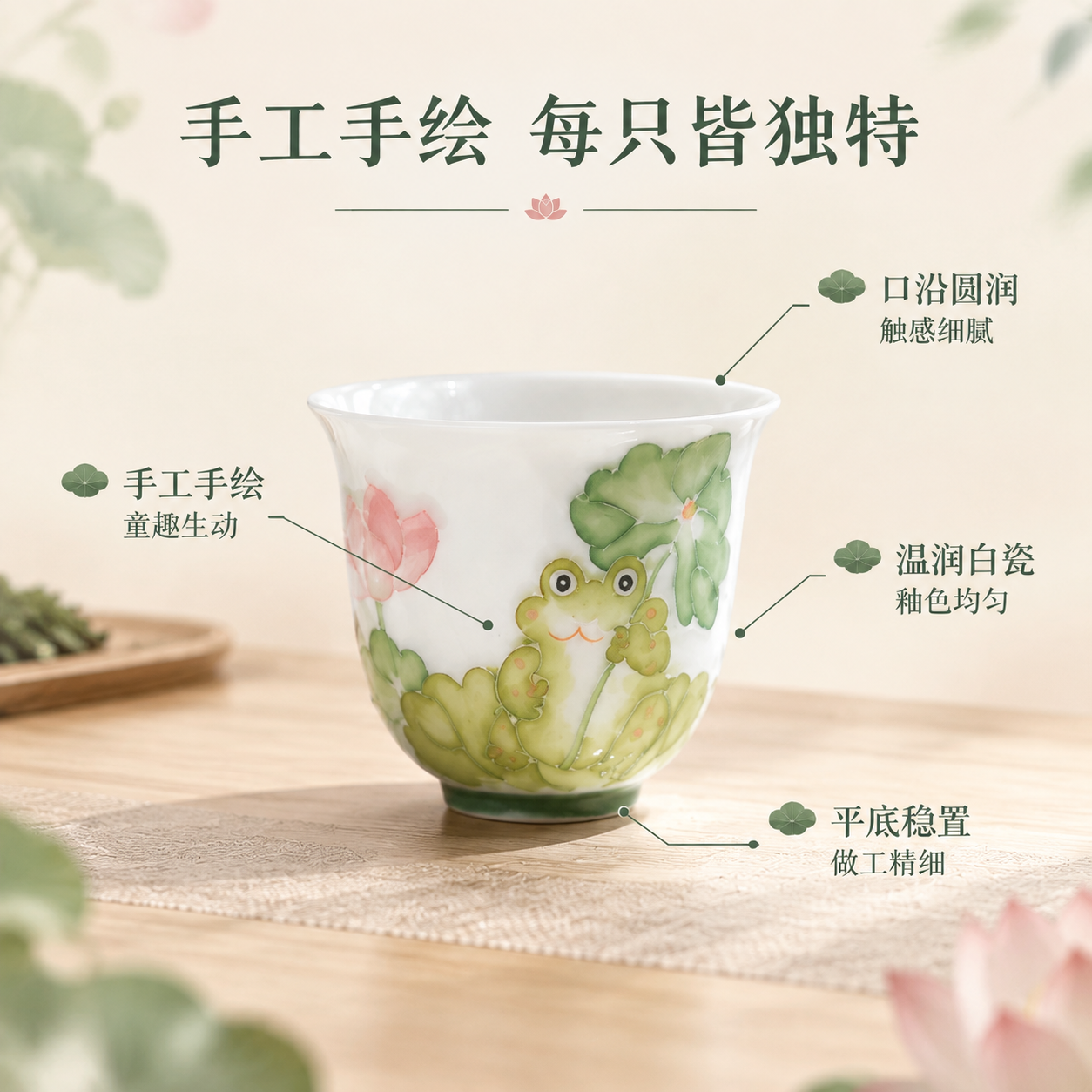 [主图-2] 手绘青蛙荷花小茶杯 核心亮点 手绘工艺与器型展示… - 图片创意预览
