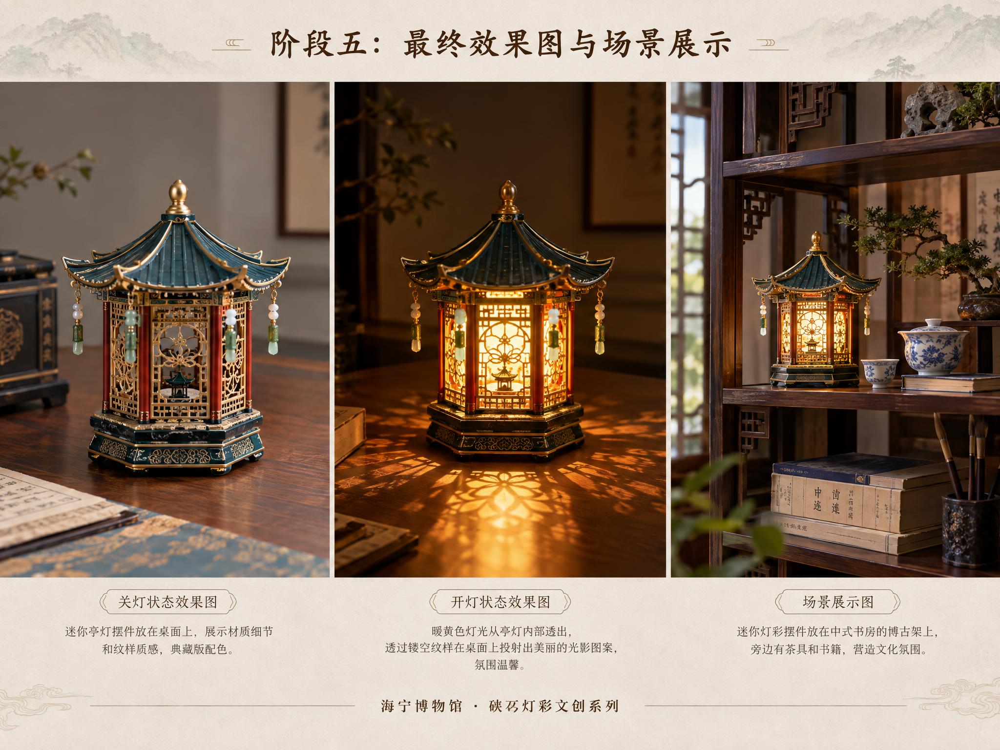 一张设计草稿图，标题为"阶段五：最终效果图与场景展示"，设计渲… - 图片创意预览