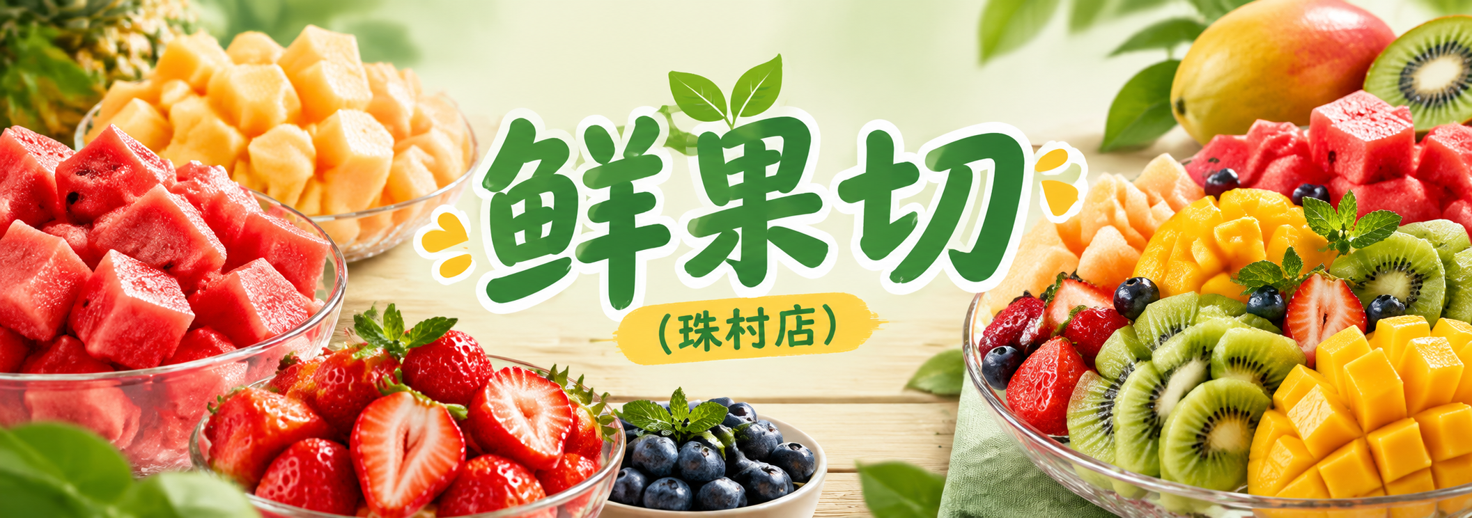 鲜果切(珠村店)店铺海报设计，写真风格水果切主题，宽幅横版构图… - 图片创意预览