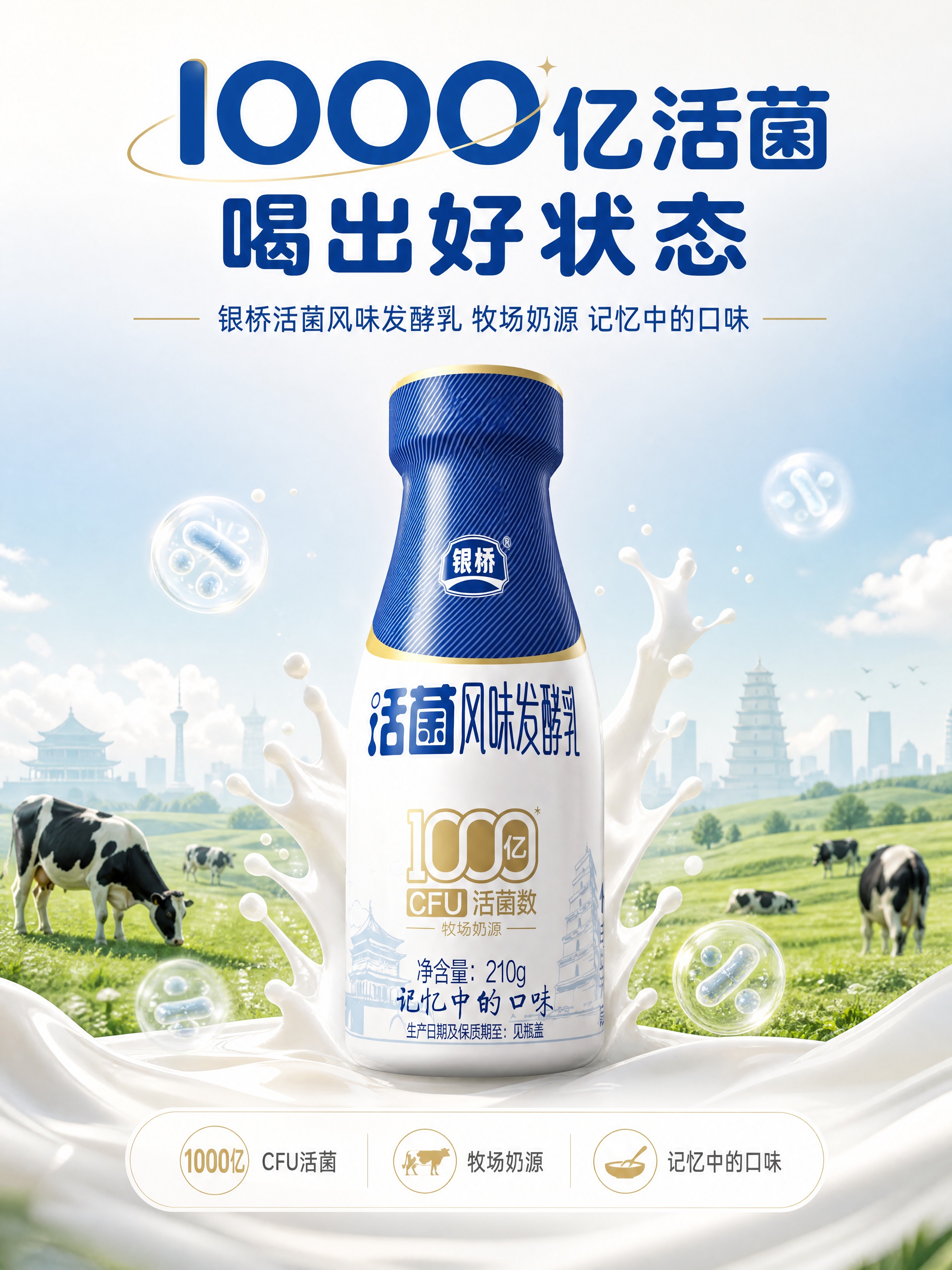 [商品] 使用【图1】银桥活菌风味发酵乳瓶装产品；保留瓶身结构… - 图片创意预览