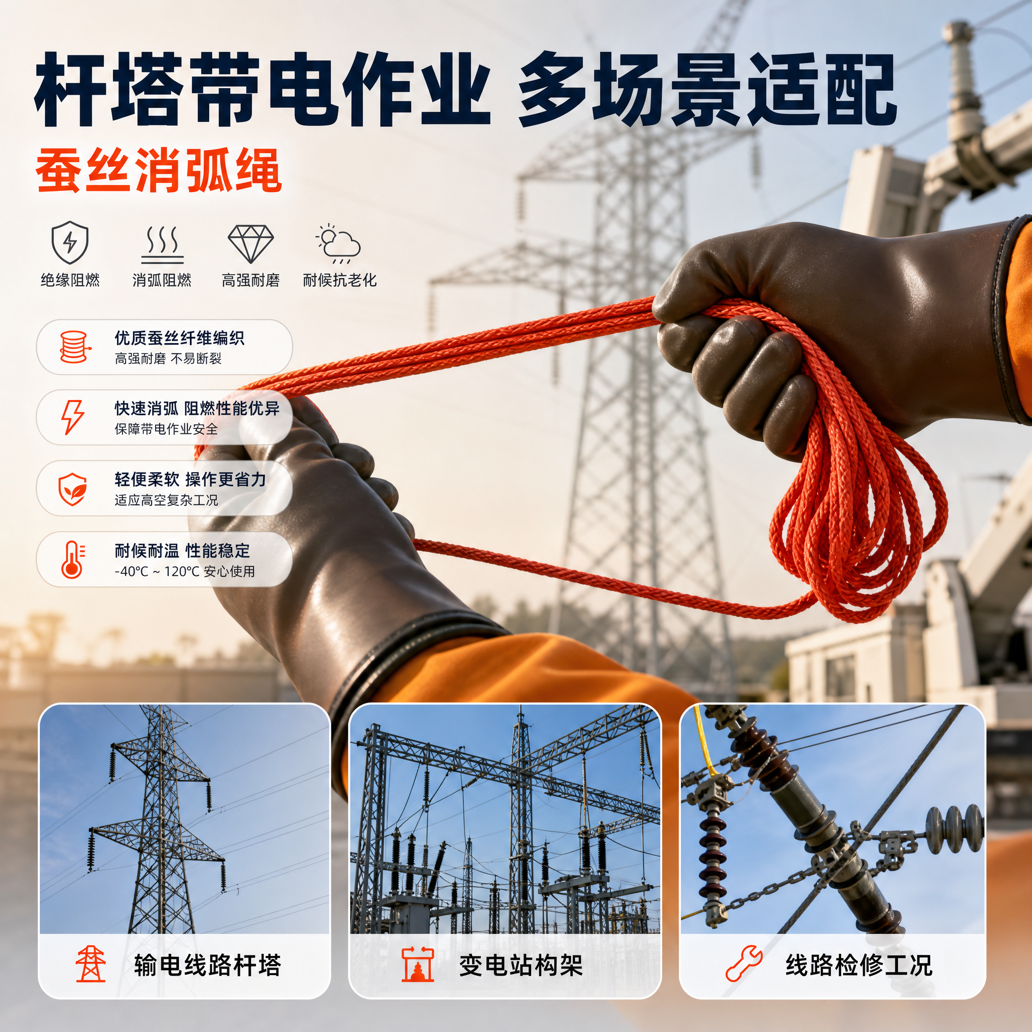 [主图-4] 蚕丝消弧绳 适用场景与操作。整张图必须出现商品名… - 图片创意预览