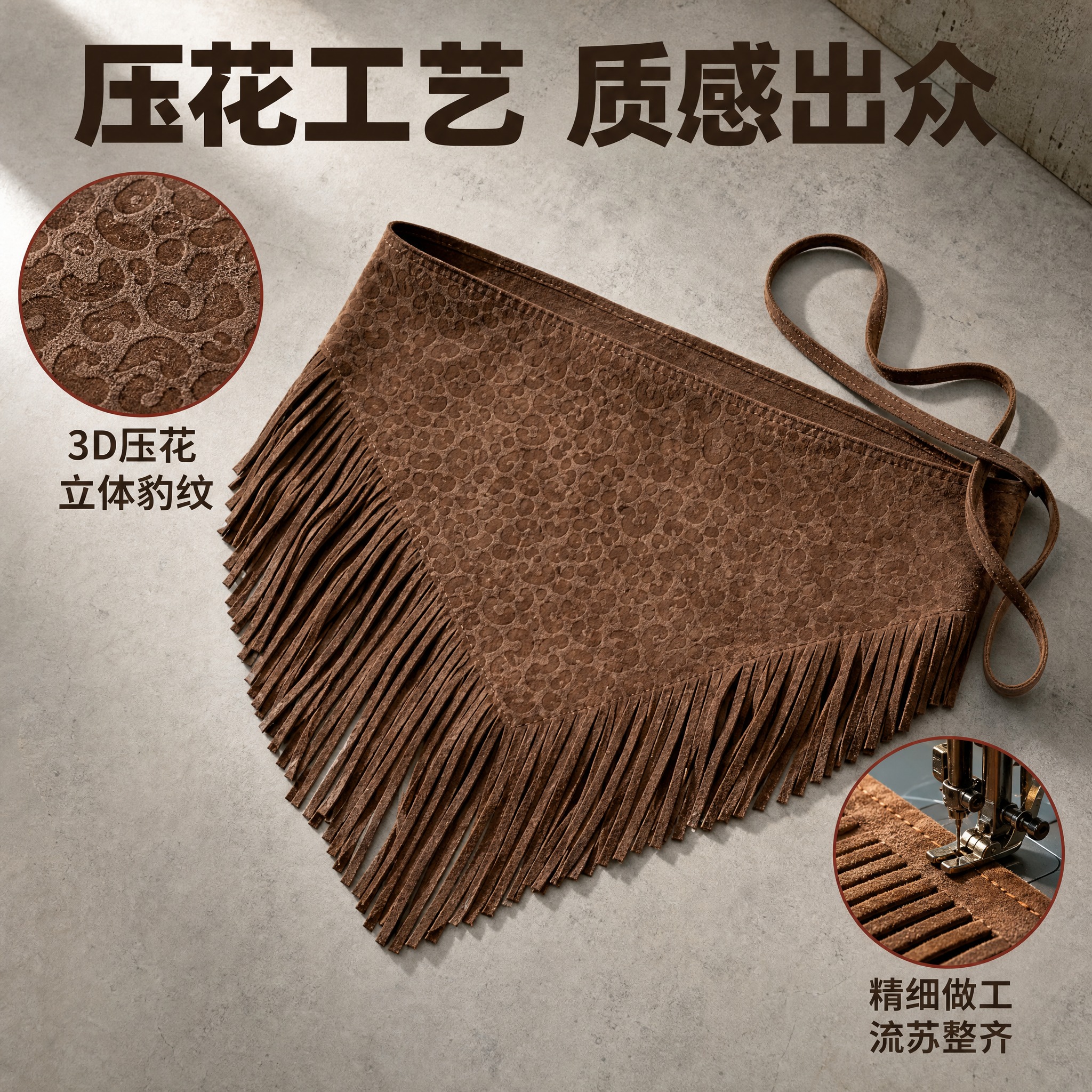 [主图-2] 豹纹压花流苏腰裙 斜侧角度工艺展示。 [统一基调… - 图片创意预览